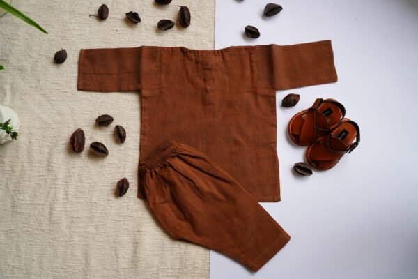 Hand Embroidered Brown Kurta Shalwar With Shoes - view 8