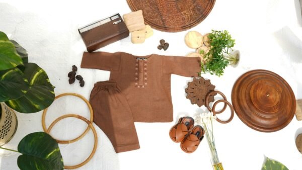 Hand Embroidered Brown Kurta Shalwar With Shoes