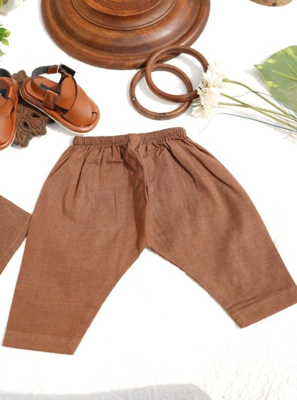 Hand Embroidered Brown Kurta Shalwar With Shoes - view 6
