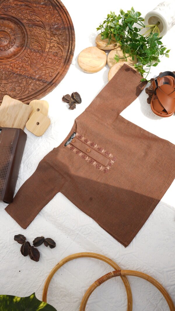 Hand Embroidered Brown Kurta Shalwar With Shoes - view 9