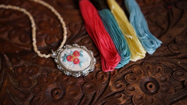 Hand Embroidered Floral Pendant - view 5