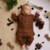 Hand Embroidered Brown Kurta Shalwar With Shoes - view 11
