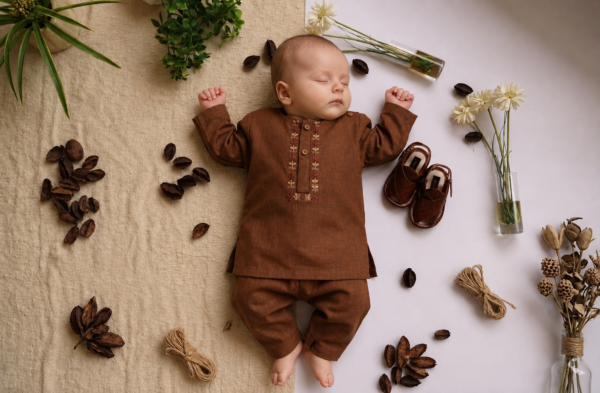 Hand Embroidered Brown Kurta Shalwar With Shoes - view 11