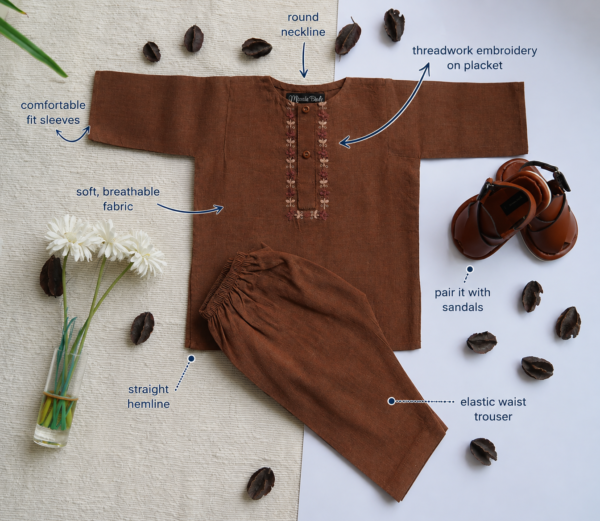 Hand Embroidered Brown Kurta Shalwar With Shoes - view 12