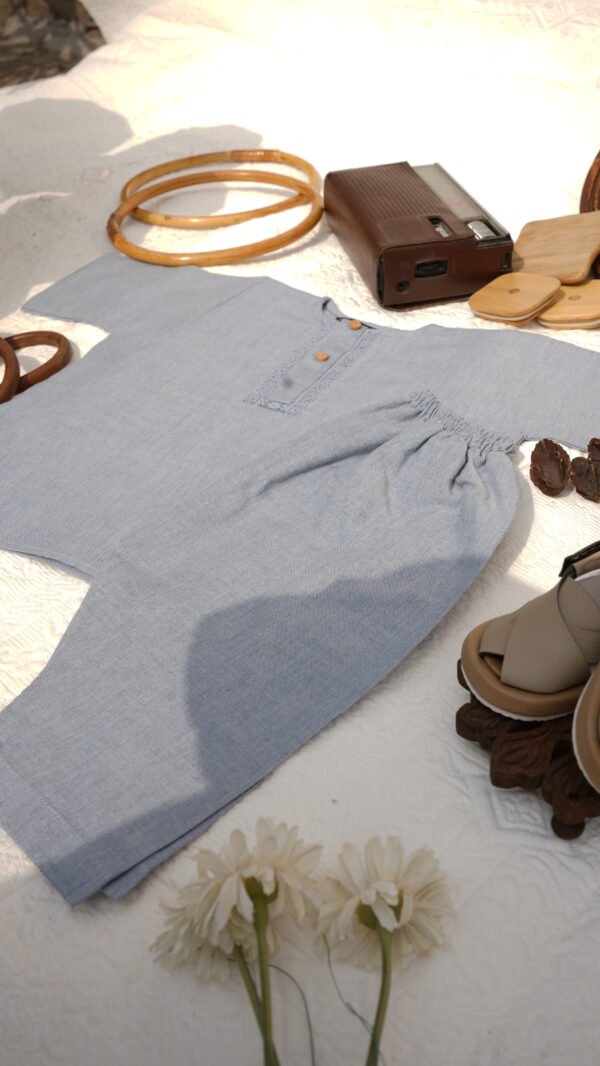 Ice Blue Tarkashi Kurta Shalwar With Peshawari Chappal - view 6