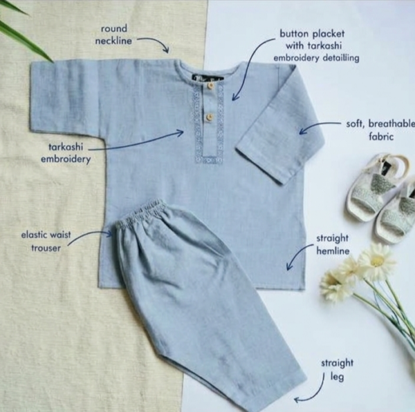 Ice Blue Tarkashi Kurta Shalwar With Peshawari Chappal - view 13