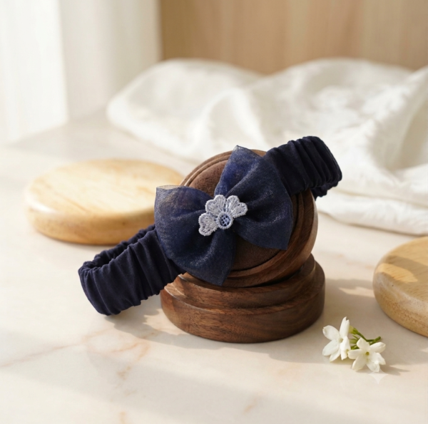 Embroidered Navy Blue Organza Frock Set - view 4