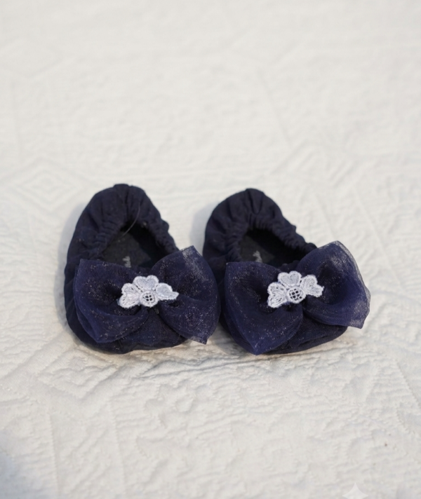 Embroidered Navy Blue Organza Frock Set - view 5