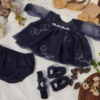 Embroidered Navy Blue Organza Frock Set - view 10