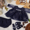 Embroidered Navy Blue Organza Frock Set - view 2