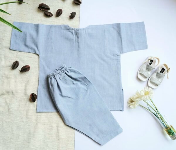 Ice Blue Tarkashi Kurta Shalwar With Peshawari Chappal - view 3