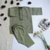 Hand Embroidered Olive Green Kurta Shalwar - view 6