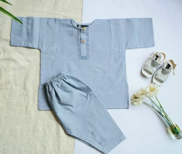 Ice Blue Tarkashi Kurta Shalwar With Peshawari Chappal - view 2