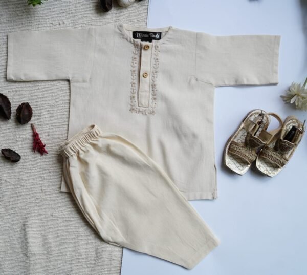 Hand Embroidered Off White Kurta Shalwar With Khari - view 2