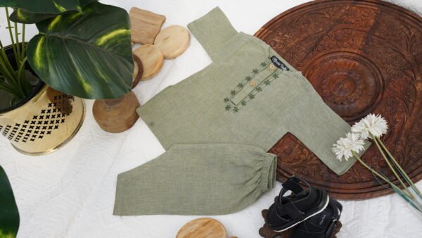 Hand Embroidered Olive Green Kurta Shalwar - view 8