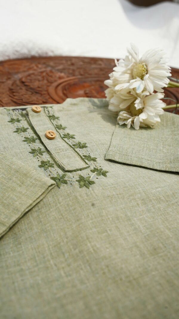 Hand Embroidered Olive Green Kurta Shalwar - view 5