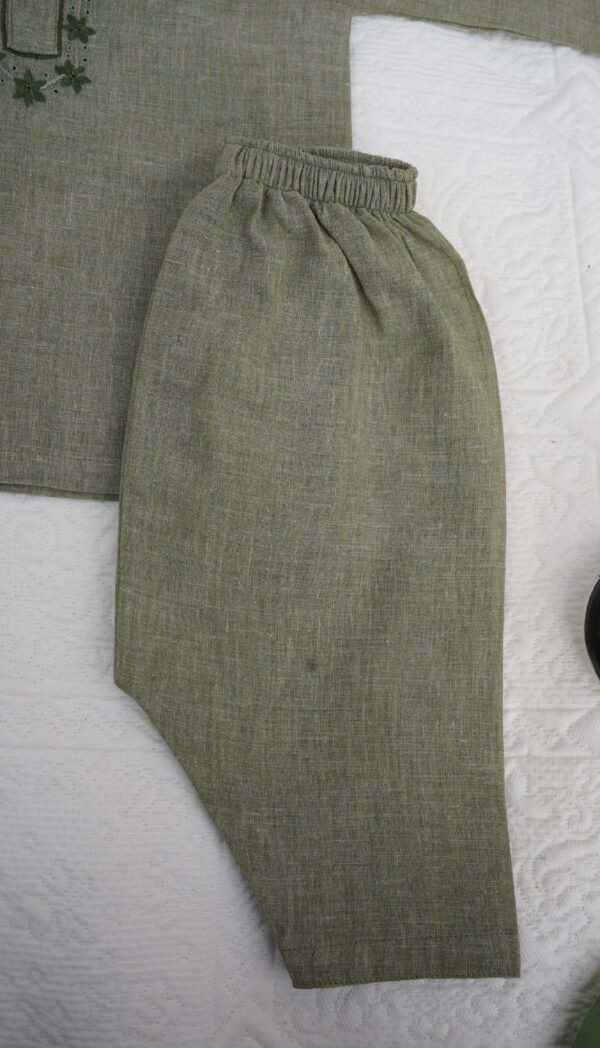 Hand Embroidered Olive Green Kurta Shalwar - view 9