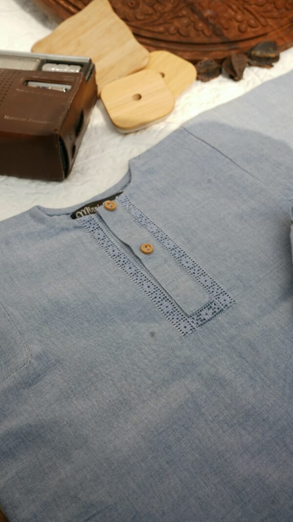 Ice Blue Tarkashi Kurta Shalwar With Peshawari Chappal - view 10