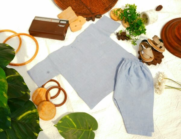 Ice Blue Tarkashi Kurta Shalwar With Peshawari Chappal - view 12