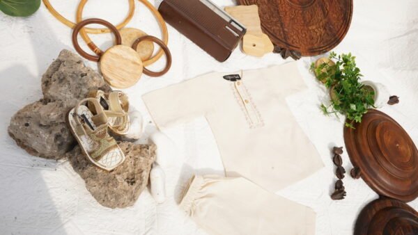 Hand Embroidered Off White Kurta Shalwar With Khari - view 8