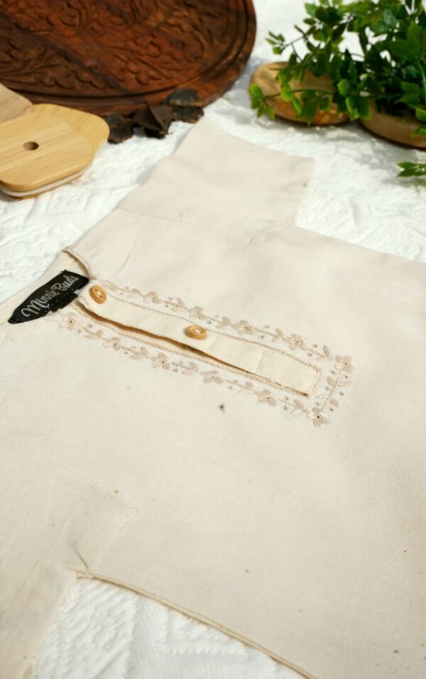 Hand Embroidered Off White Kurta Shalwar With Khari - view 5