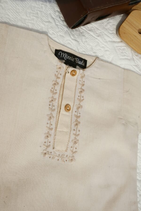 Hand Embroidered Off White Kurta Shalwar With Khari - view 10