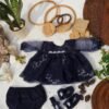 Embroidered Navy Blue Organza Frock Set - view 6