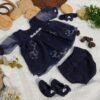Embroidered Navy Blue Organza Frock Set - view 11