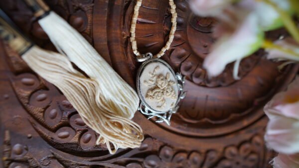 Hand Embroidered Ivory Pendant - view 2