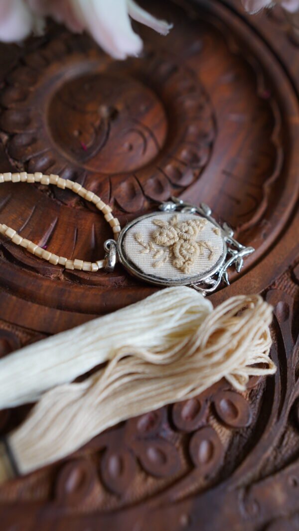 Hand Embroidered Ivory Pendant - view 3