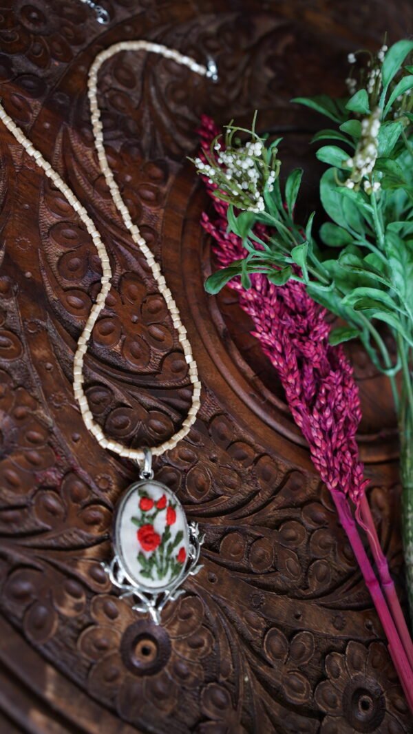 Hand Embroidered Flora Vintage Pendant - view 2