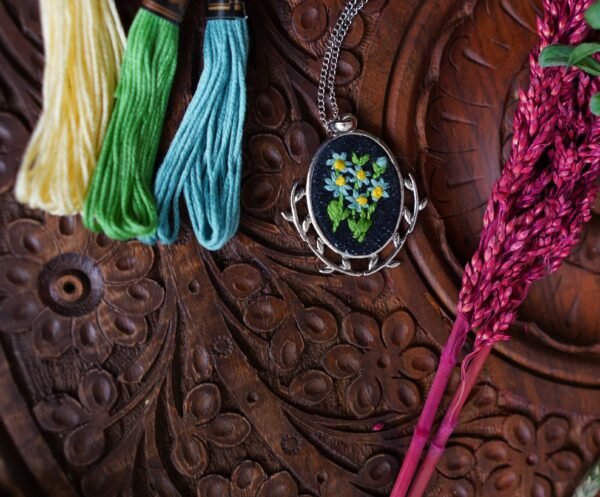 Hand Embroidered Denim Pendant - view 3
