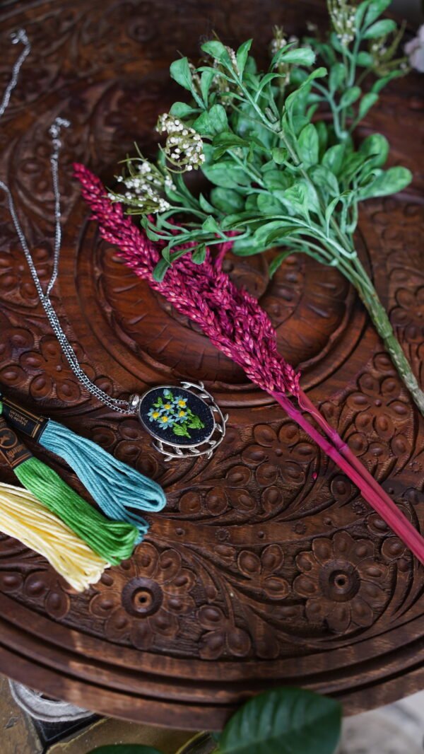 Hand Embroidered Denim Pendant - view 5