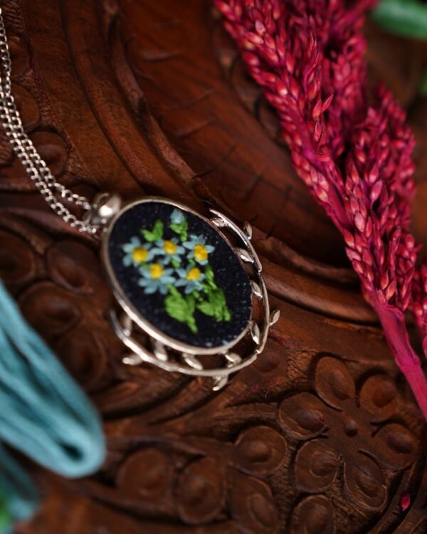 Hand Embroidered Denim Pendant - view 4