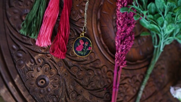 Hand Embroidered Vintage Pendant - view 3