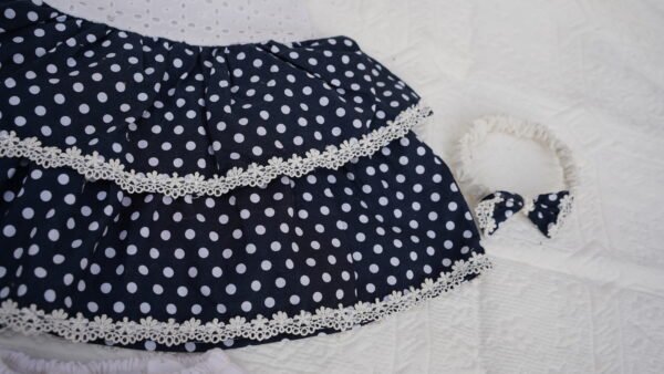 Embroidered Navy Blue Dots Frock Set - view 5