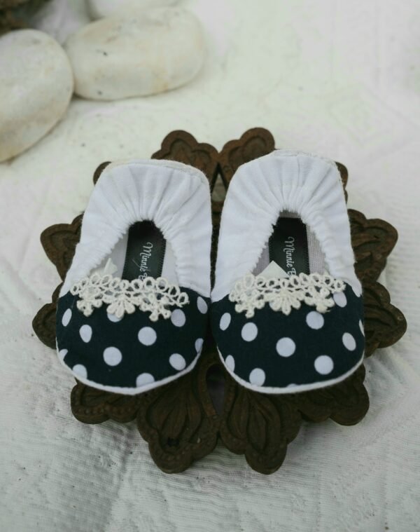 Embroidered Navy Blue Dots Frock Set - view 14