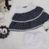 Embroidered Navy Blue Dots Frock Set - view 12