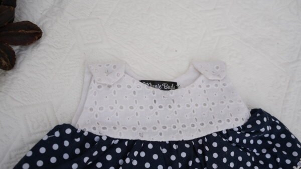 Embroidered Navy Blue Dots Frock Set - view 11