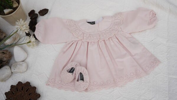 Lt Pink Embroidered Frock & Shoe - view 11