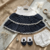 Embroidered Navy Blue Dots Frock Set - view 2