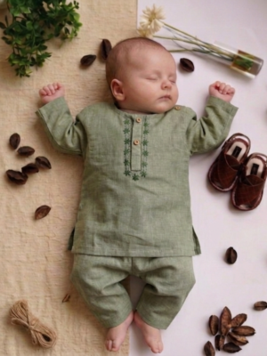 Hand Embroidered Olive Green Kurta Shalwar