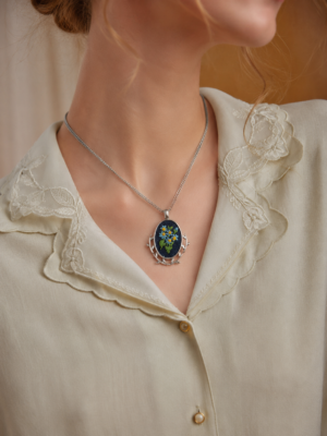 Hand Embroidered Denim Pendant