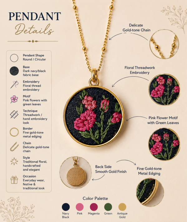Hand Embroidered Vintage Pendant - view 4