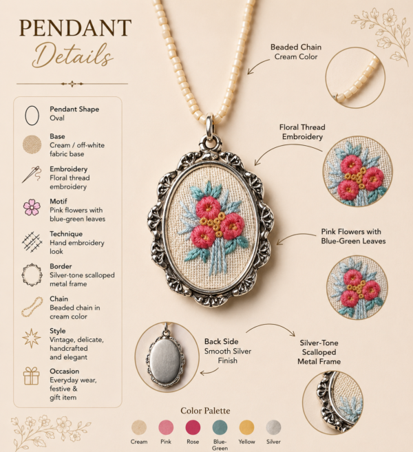 Hand Embroidered Floral Pendant - view 7