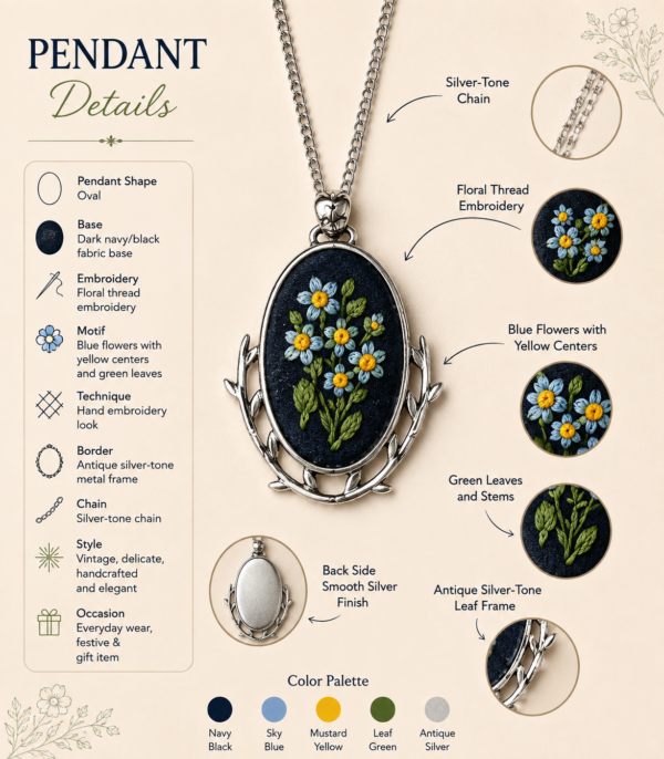 Hand Embroidered Denim Pendant - view 6