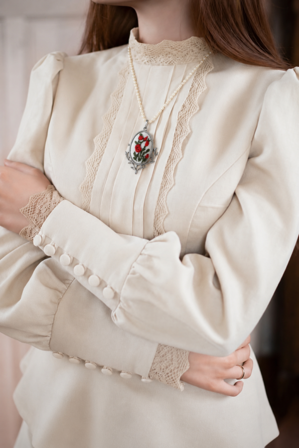 Hand Embroidered Flora Vintage Pendant