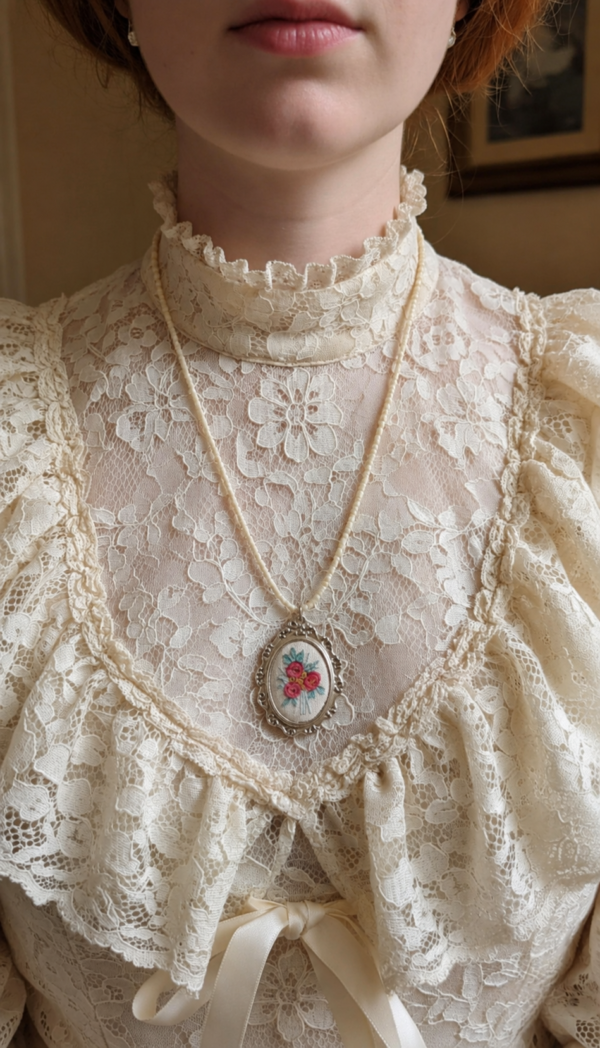 Hand Embroidered Floral Pendant