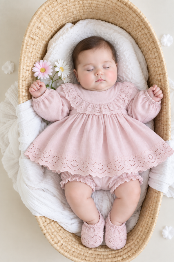 Lt Pink Embroidered Frock & Shoe