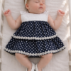 Embroidered Navy Blue Dots Frock Set